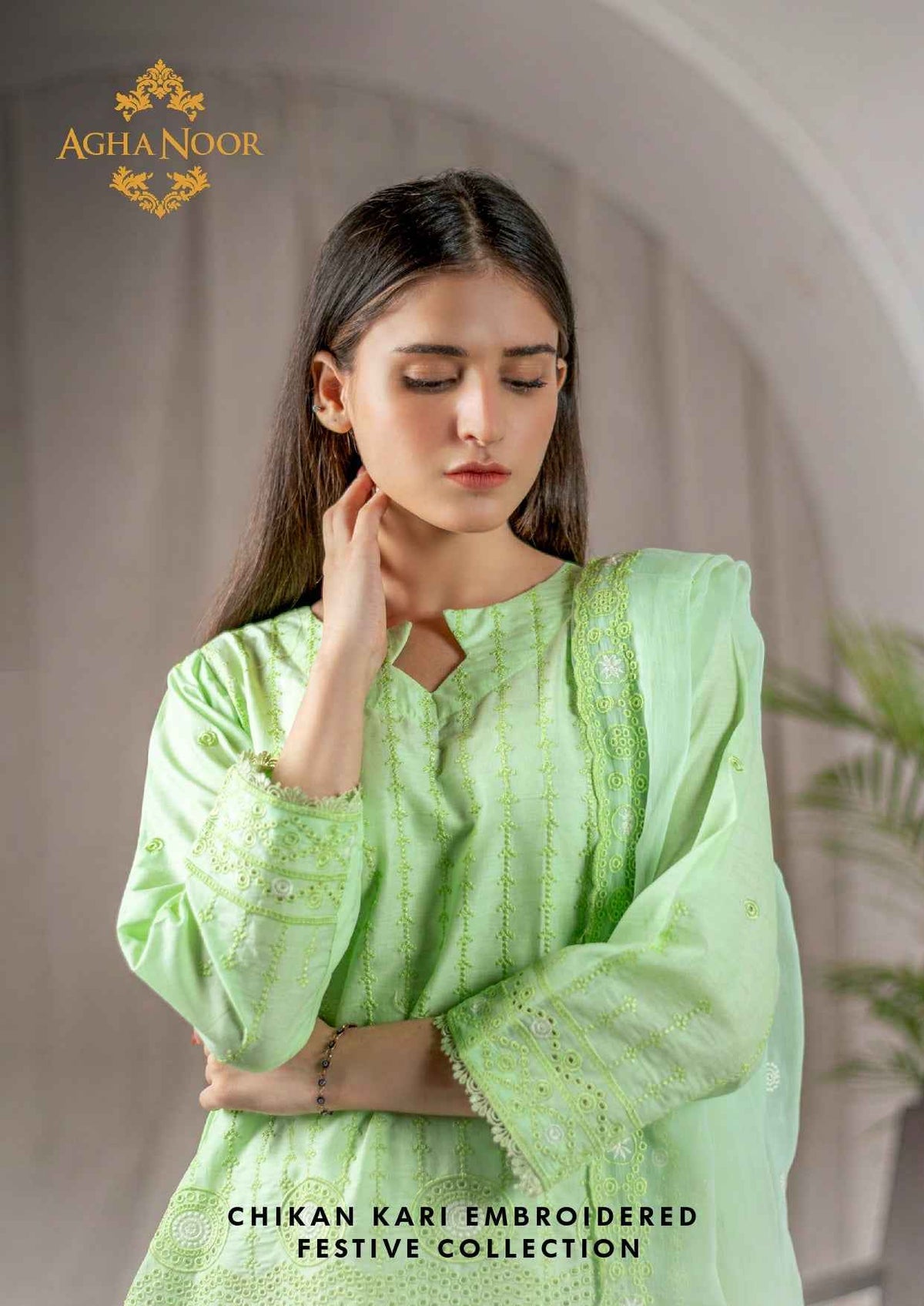 Agha Noor Chikan Kari | 3 Piece Embroidered Festive Suits