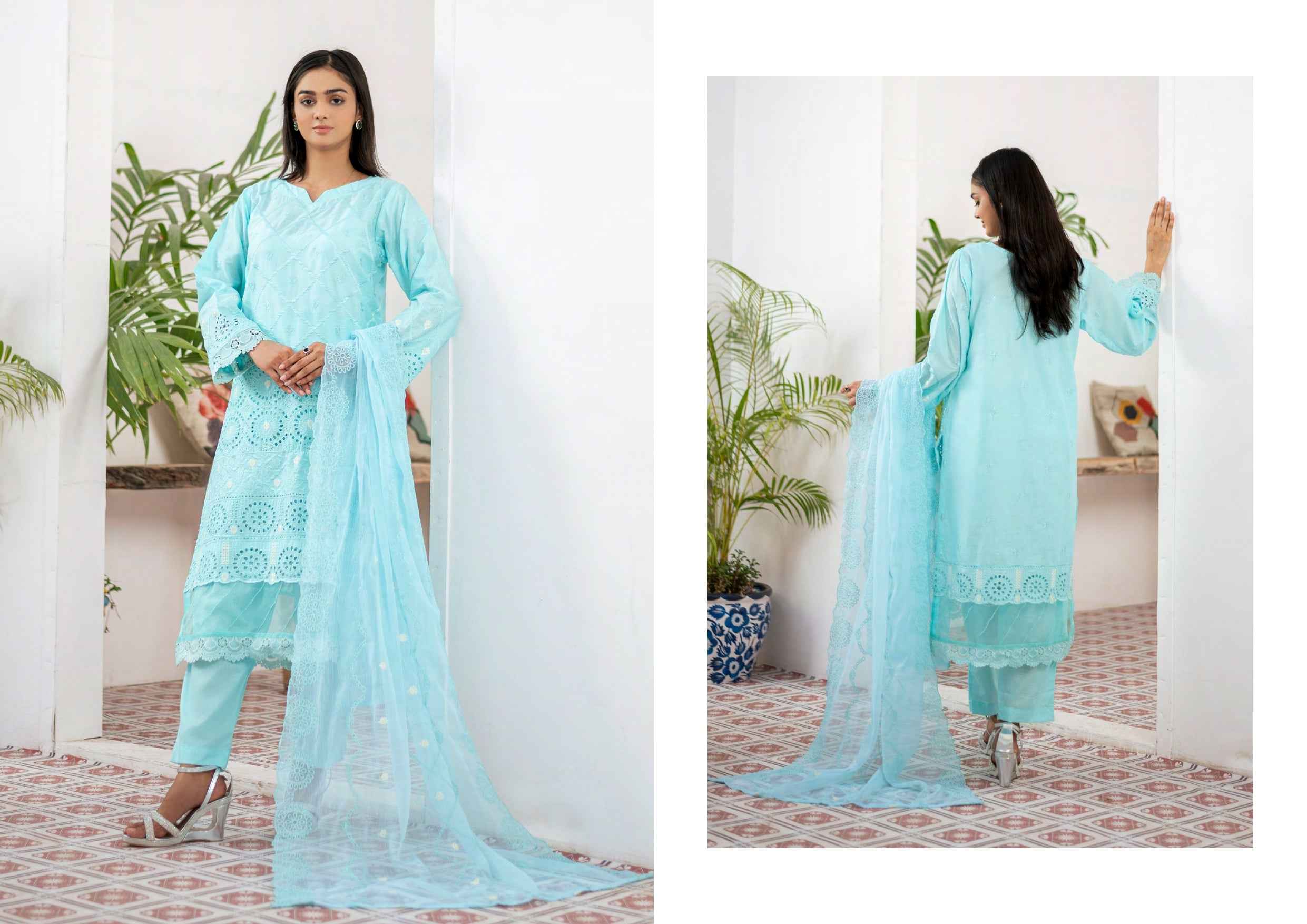 Agha Noor Chikan Kari | 3 Piece Embroidered Festive Suits