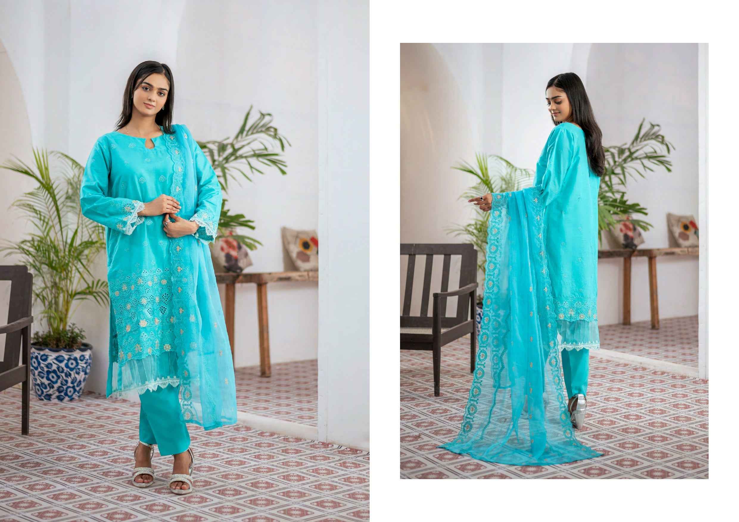 Agha Noor Chikan Kari | 3 Piece Embroidered Festive Suits