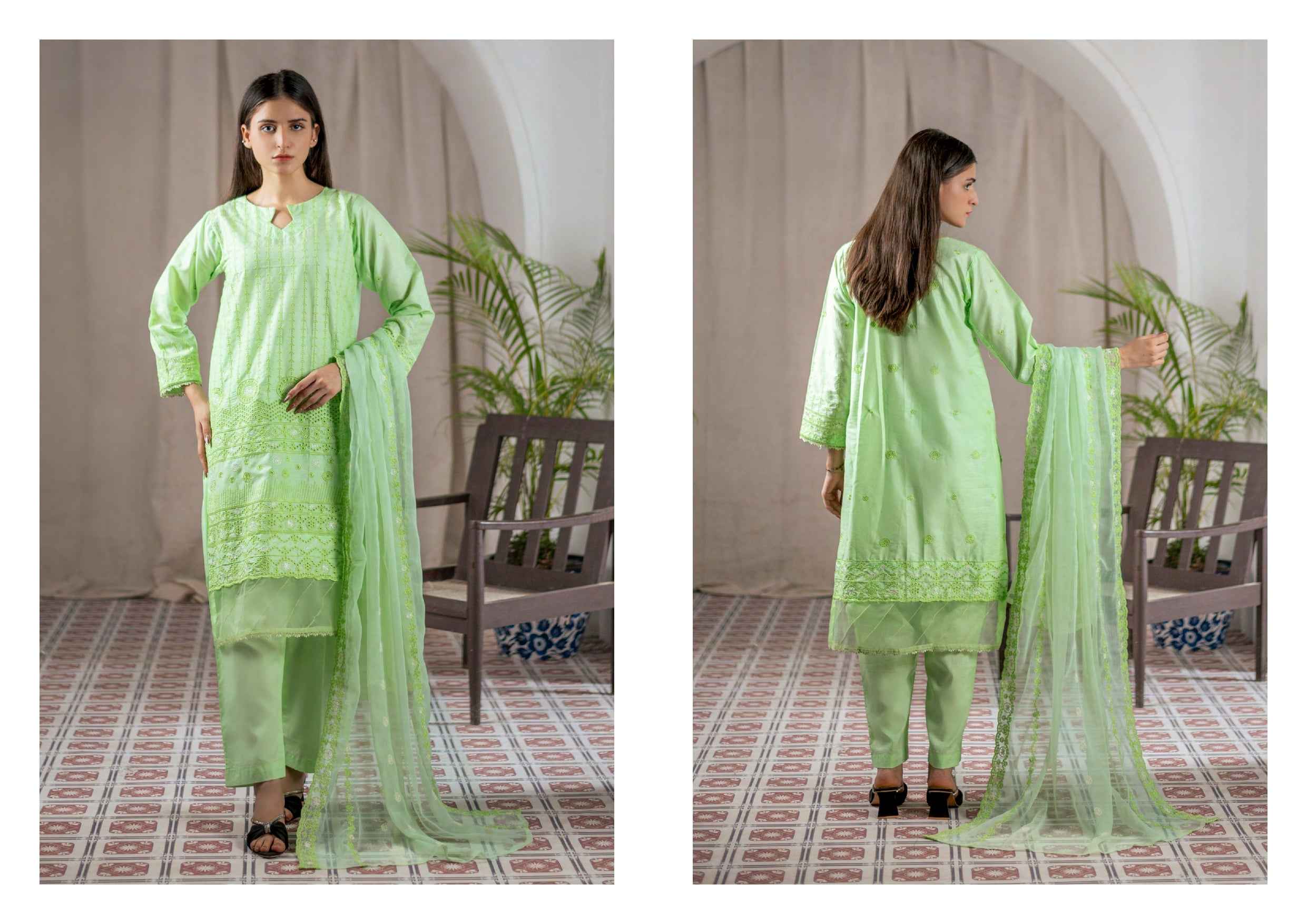 Agha Noor Chikan Kari | 3 Piece Embroidered Festive Suits