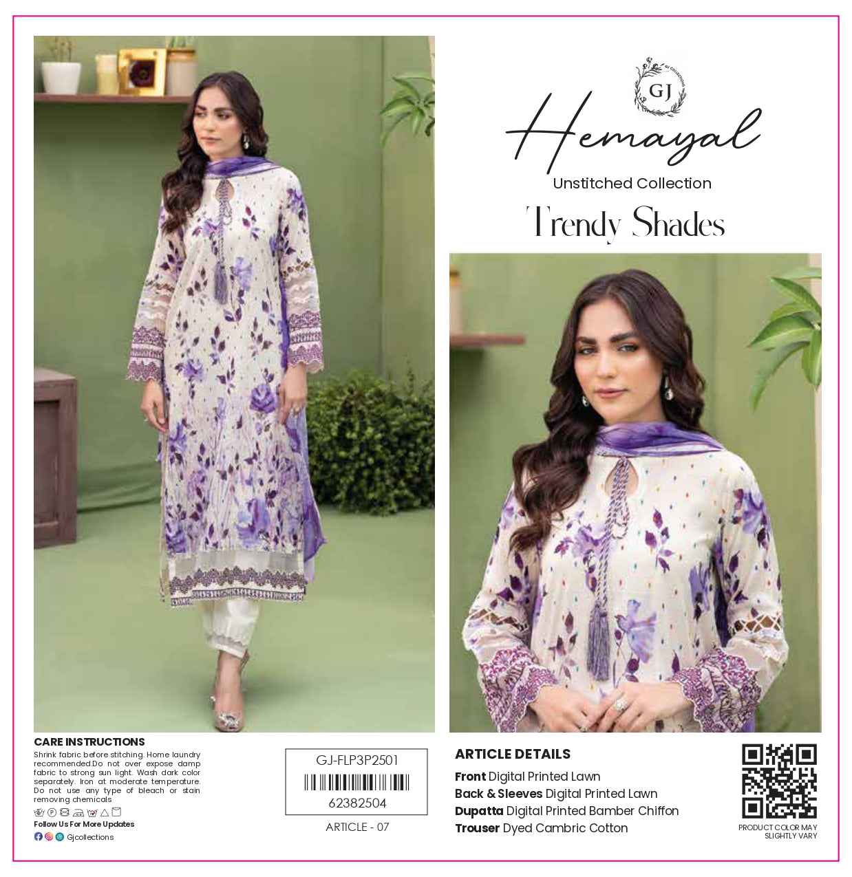 Hemayal Unstitched | Trendy Digital Print 3 Piece
