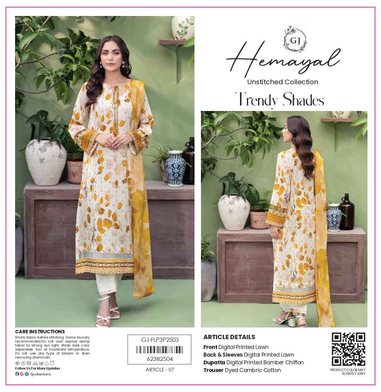 Hemayal Unstitched | Trendy Digital Print 3 Piece
