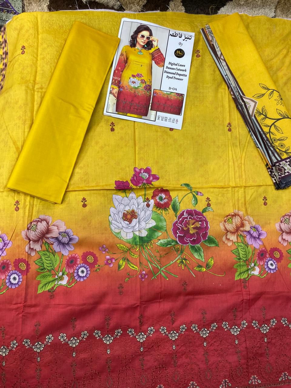 Digital Lawn 3 Piece | Elegant Embroidered Suits - Hurain Arts