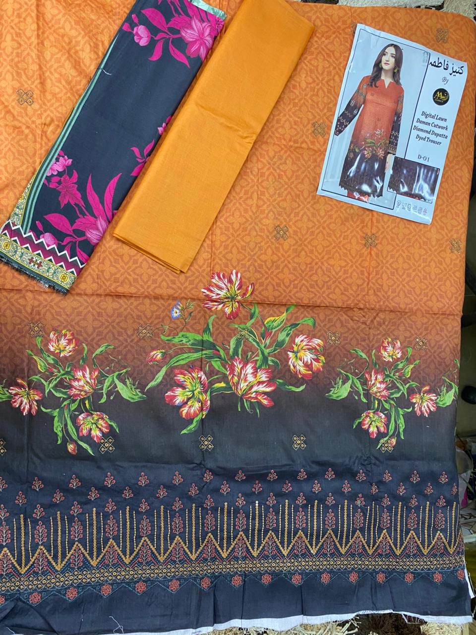 Digital Lawn 3 Piece | Elegant Embroidered Suits - Hurain Arts