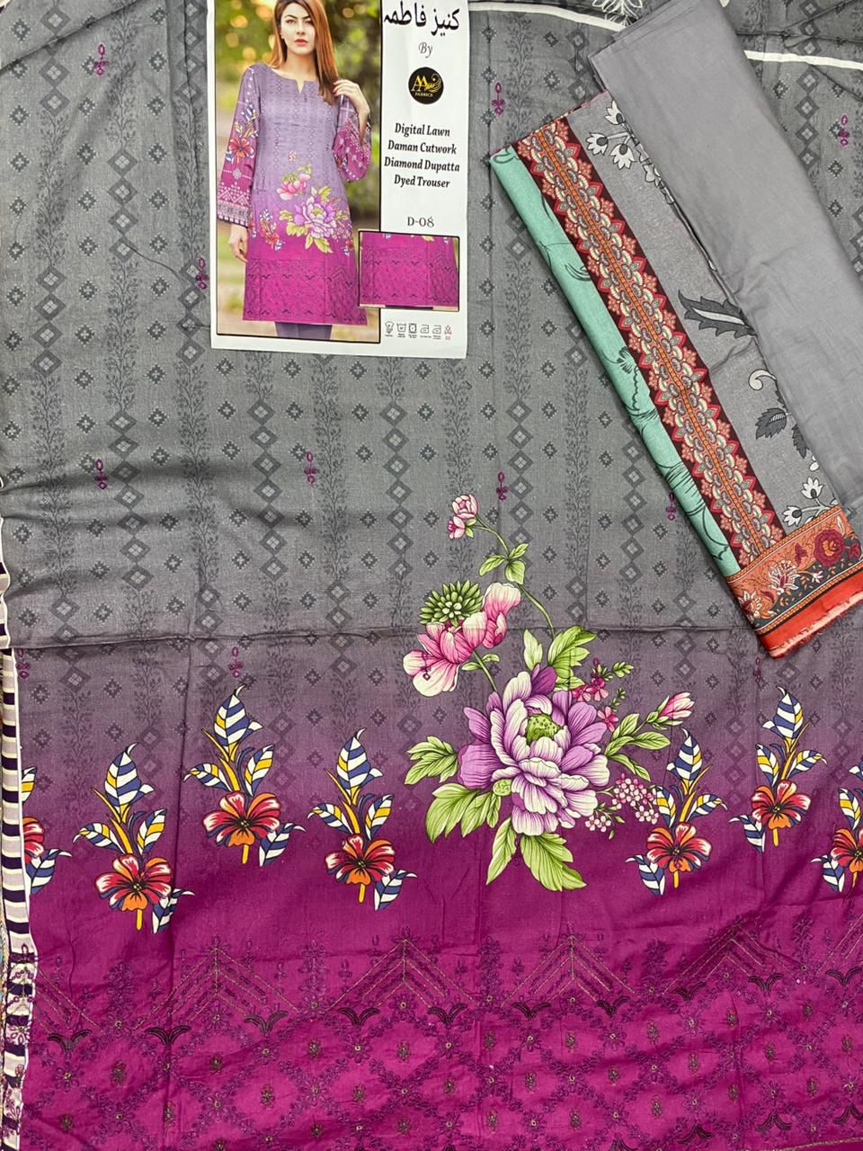 Digital Lawn 3 Piece | Elegant Embroidered Suits - Hurain Arts