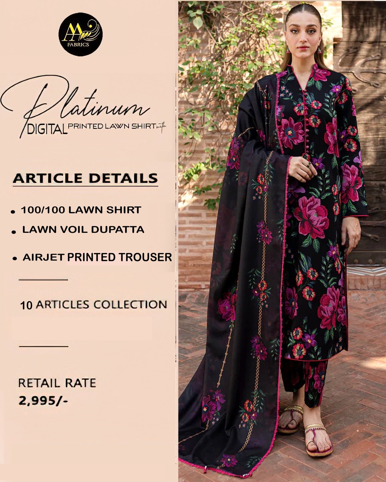 Platinum Lawn 3 Piece | Premium Digital Print Suits - Hurain Arts