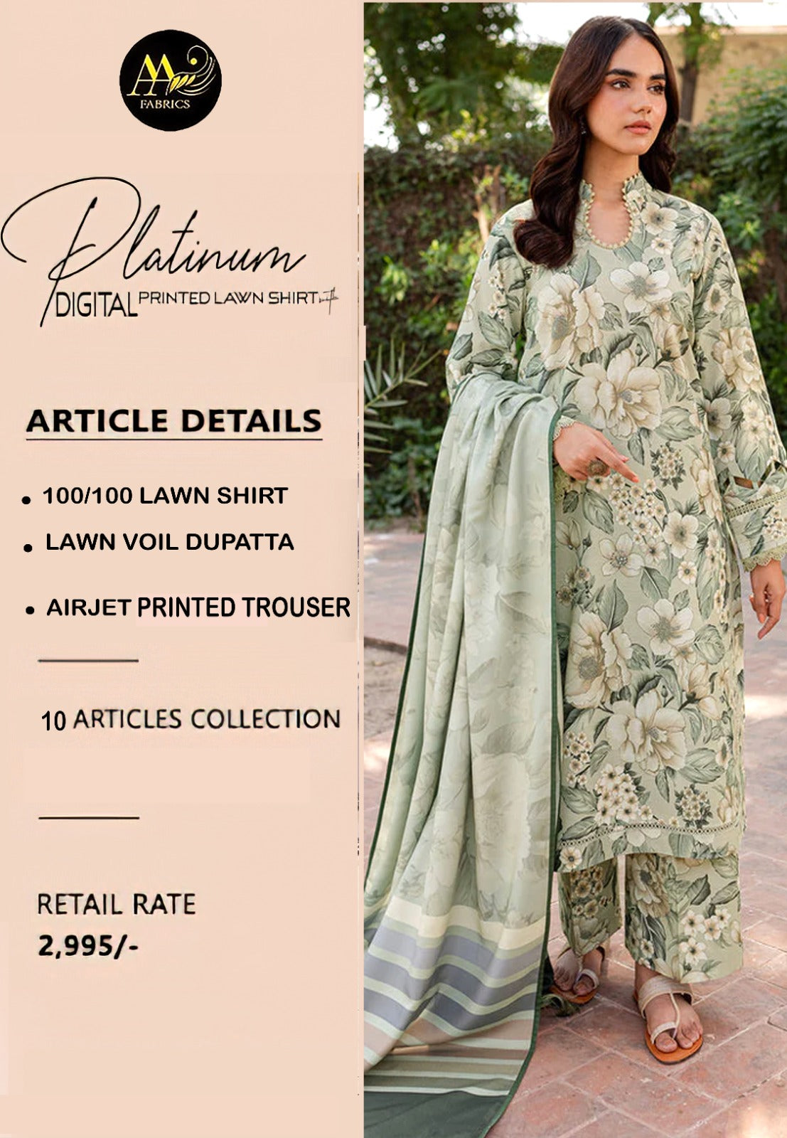 Platinum Lawn 3 Piece | Premium Digital Print Suits - Hurain Arts