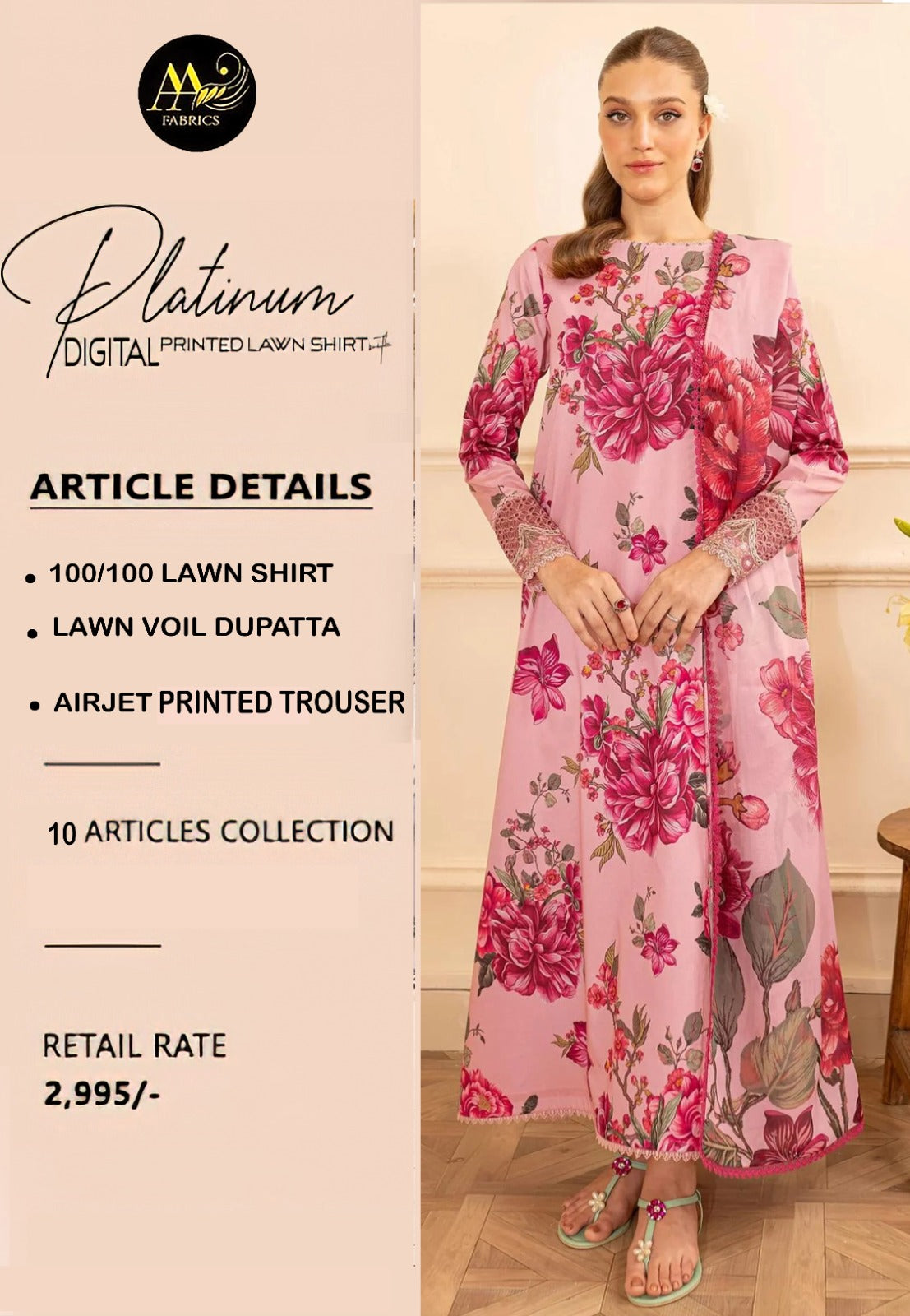 Platinum Lawn 3 Piece | Premium Digital Print Suits - Hurain Arts