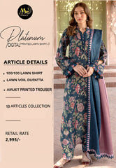 Platinum Lawn 3 Piece | Premium Digital Print Suits - Hurain Arts