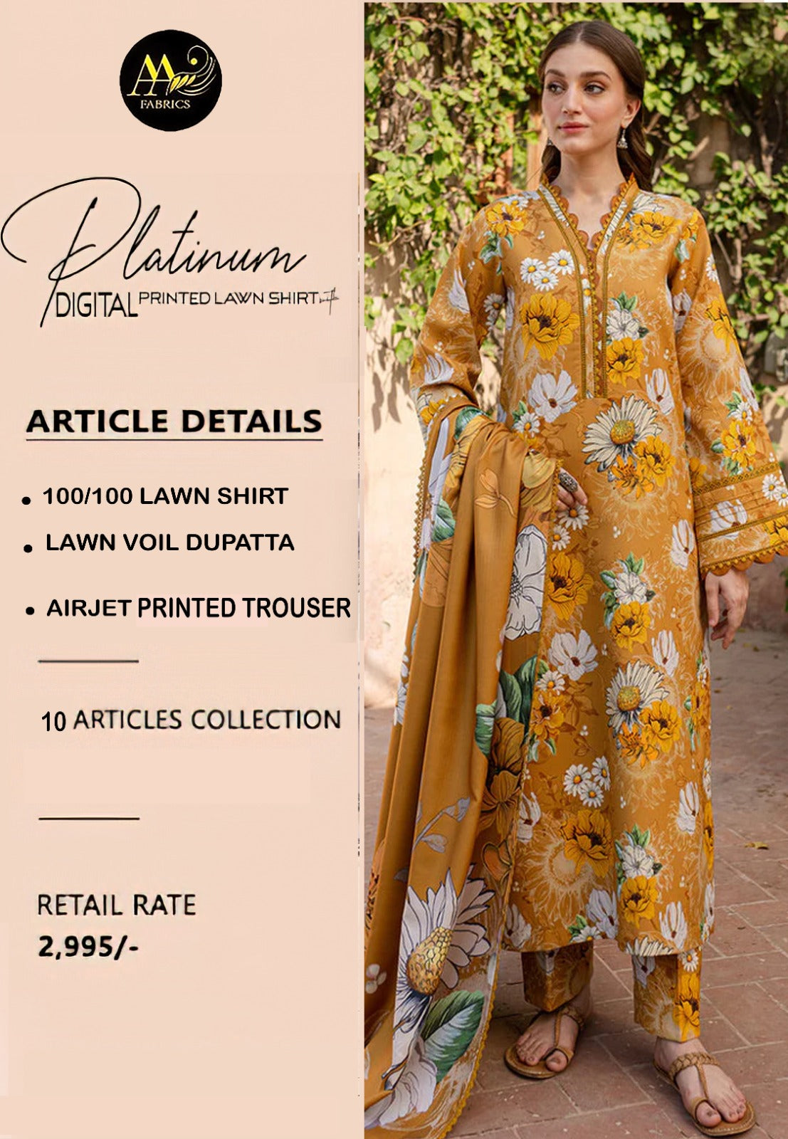 Platinum Lawn 3 Piece | Premium Digital Print Suits - Hurain Arts