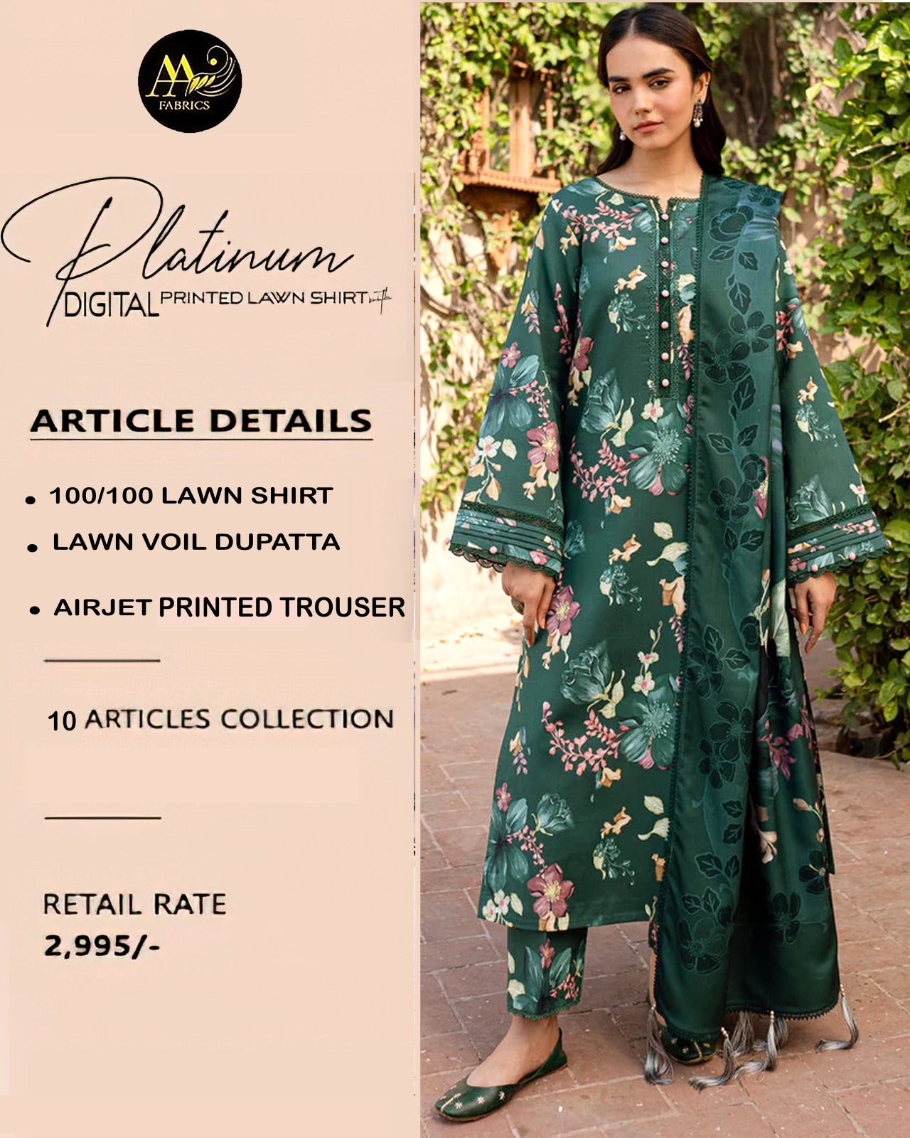 Platinum Lawn 3 Piece | Premium Digital Print Suits - Hurain Arts
