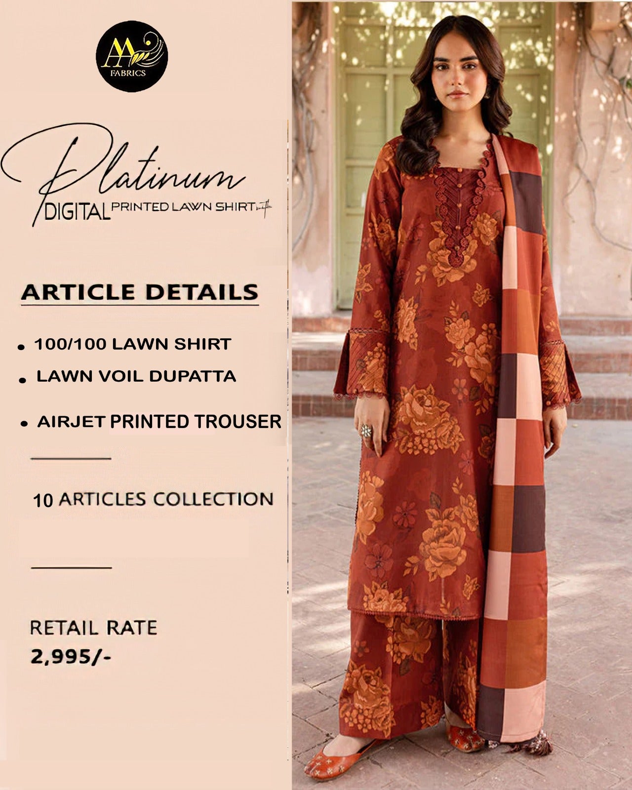 Platinum Lawn 3 Piece | Premium Digital Print Suits - Hurain Arts