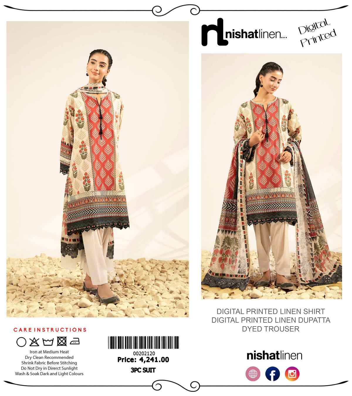 Nishat Linen 3 Piece | Digital Print Linen Collection