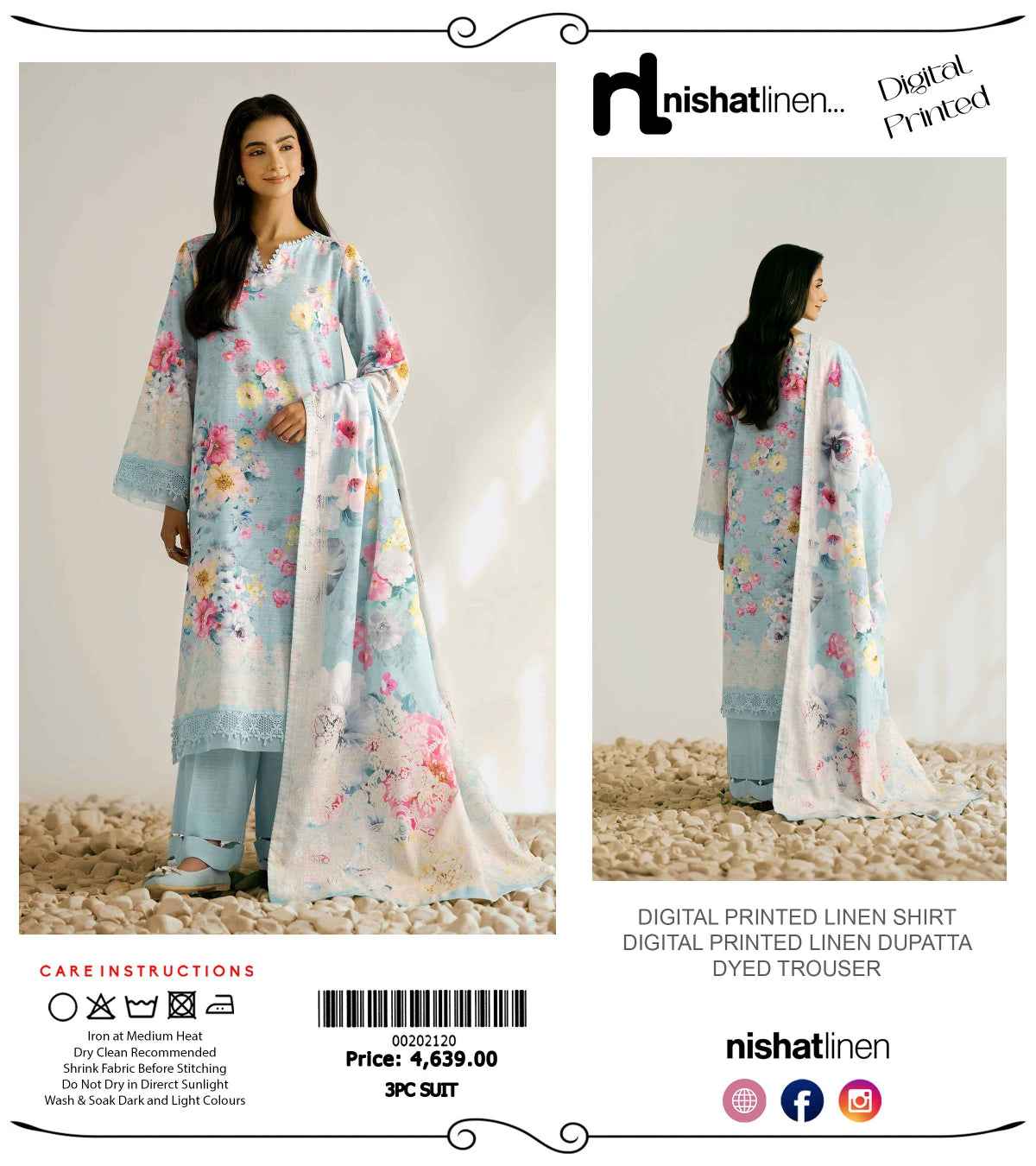 Nishat Linen 3 Piece | Digital Print Linen Collection