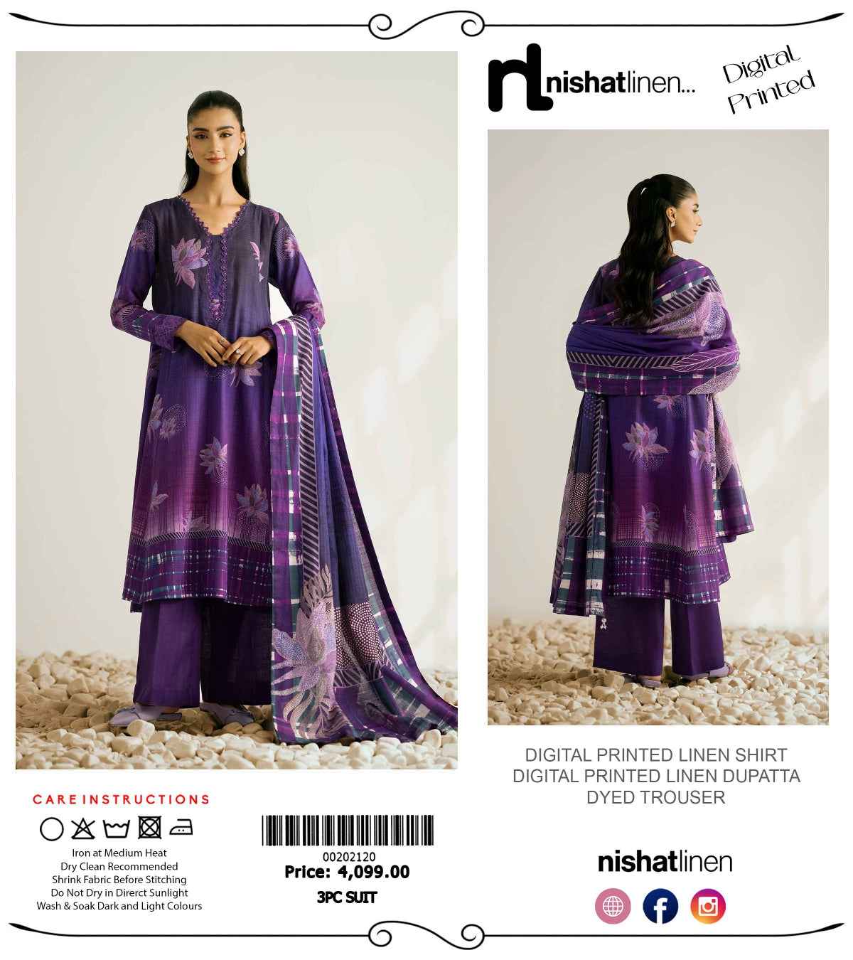 Nishat Linen 3 Piece | Digital Print Linen Collection