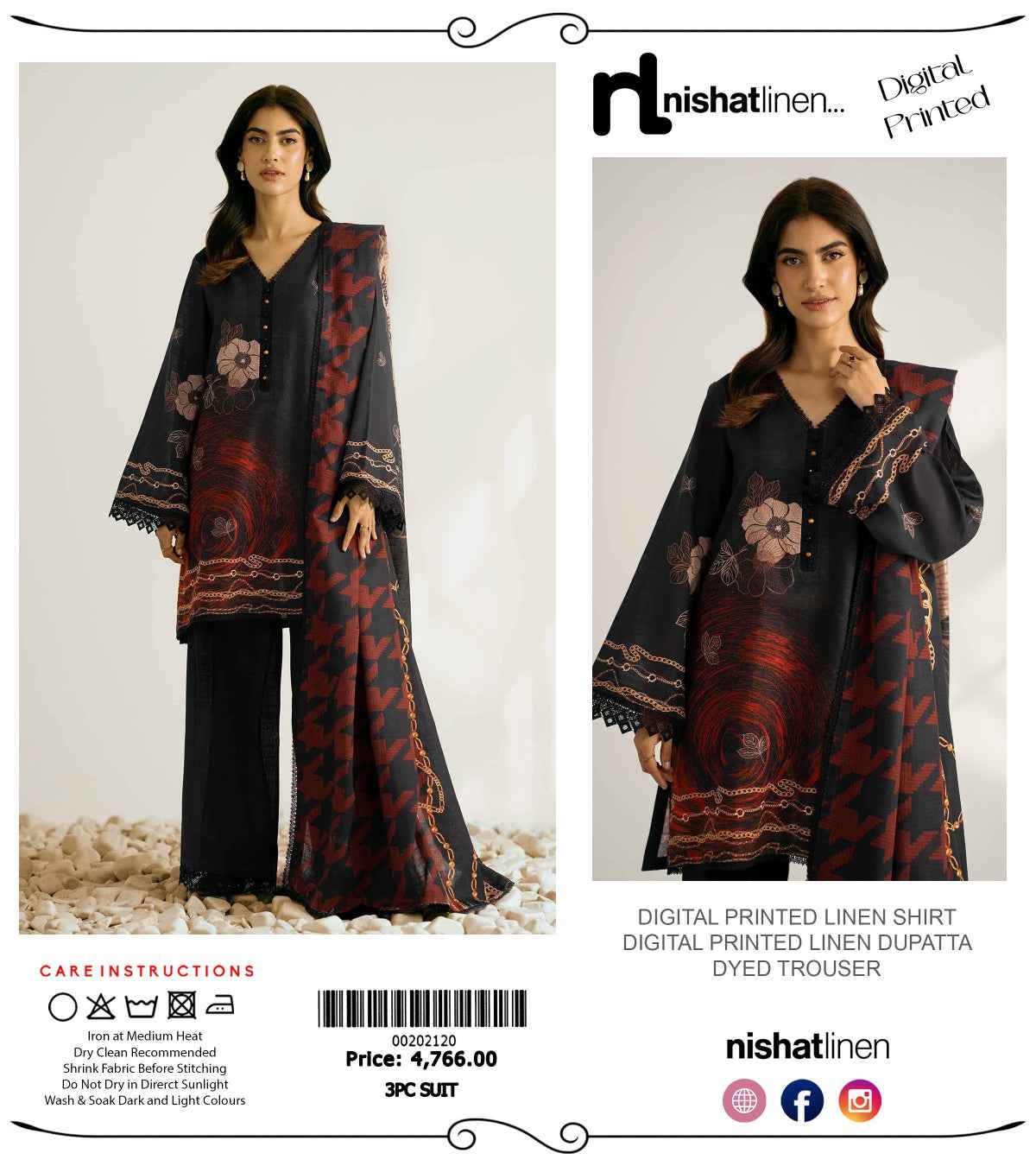 Nishat Linen 3 Piece | Digital Print Linen Collection